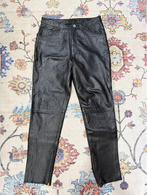 Cooper Key Black Leather Pants Women Sz 7 Genuine Leather Skinny Slim Zip Ankle